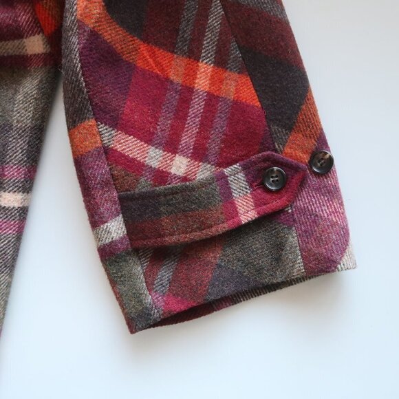 Talbots Multicolor Orange, Burgundy & Brown Wool Plaid Coat Size 16w - Picture 13 of 16